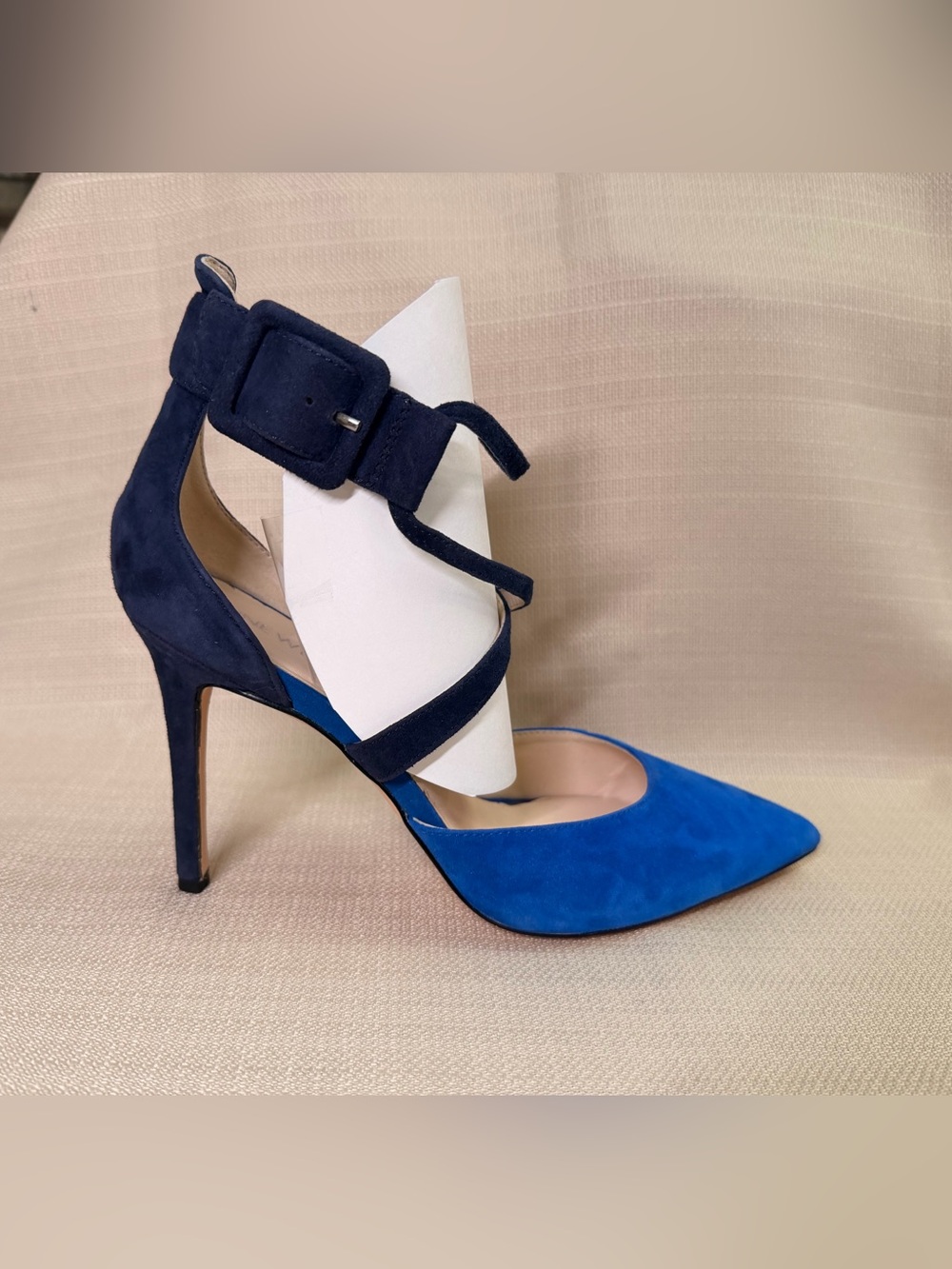 Nine West Two-Tone Blue Suede Pointed-Toe Strappy High Heel - Picture 2 of 9